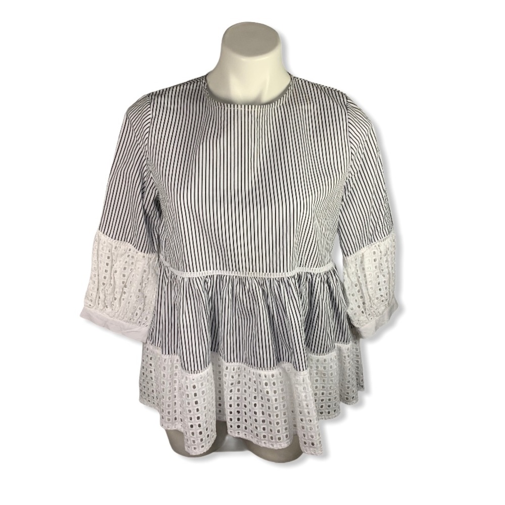 NWT Striped Eyelet Peplum Blouse Chicwish